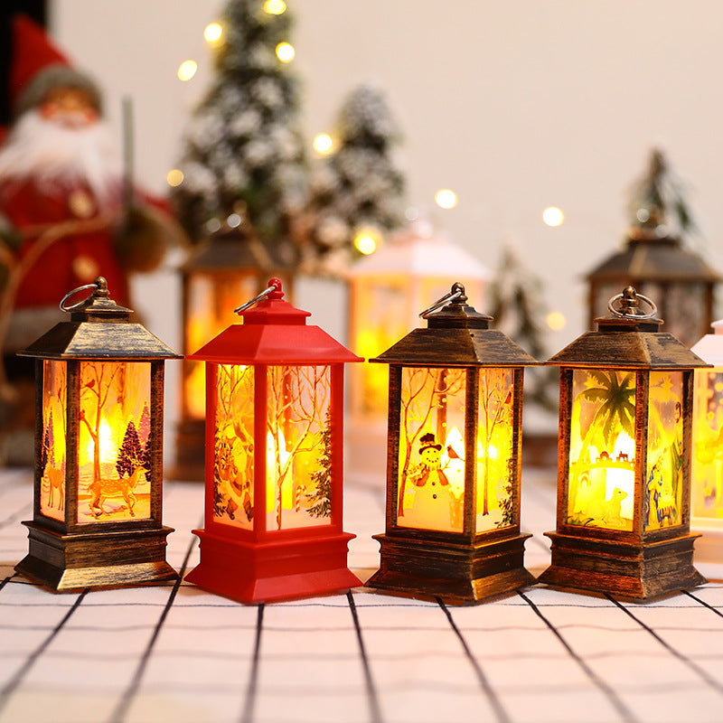 Christmas Flame Storm Lantern Elderly Decoration LED Luminous Ornaments Candlestick Lamp