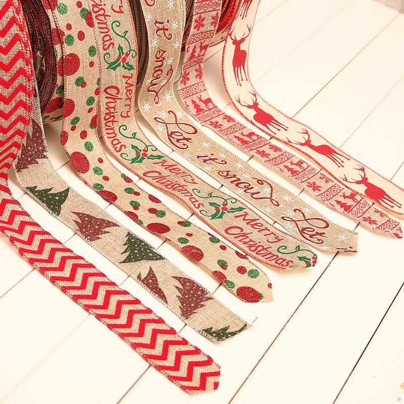 Christmas Printed Polka Dot Linen Webbing Decoration