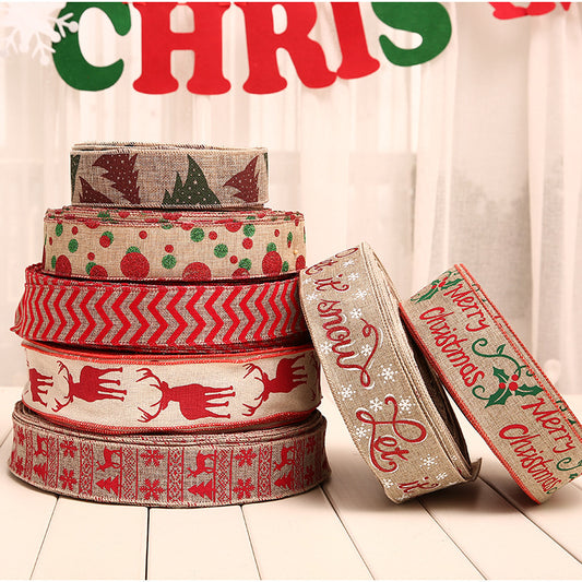 Christmas Printed Polka Dot Linen Webbing Decoration